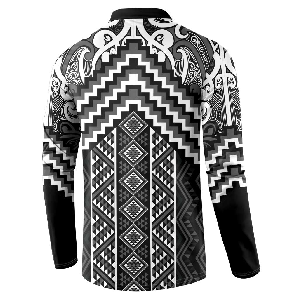Maori Tukutuku Taniko Motifs Button Sweatshirt Black Poutama Mix Kowhaiwhai LT7 - Polynesian Pride