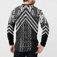 Maori Tukutuku Taniko Motifs Button Sweatshirt Black Poutama Mix Kowhaiwhai LT7 - Polynesian Pride