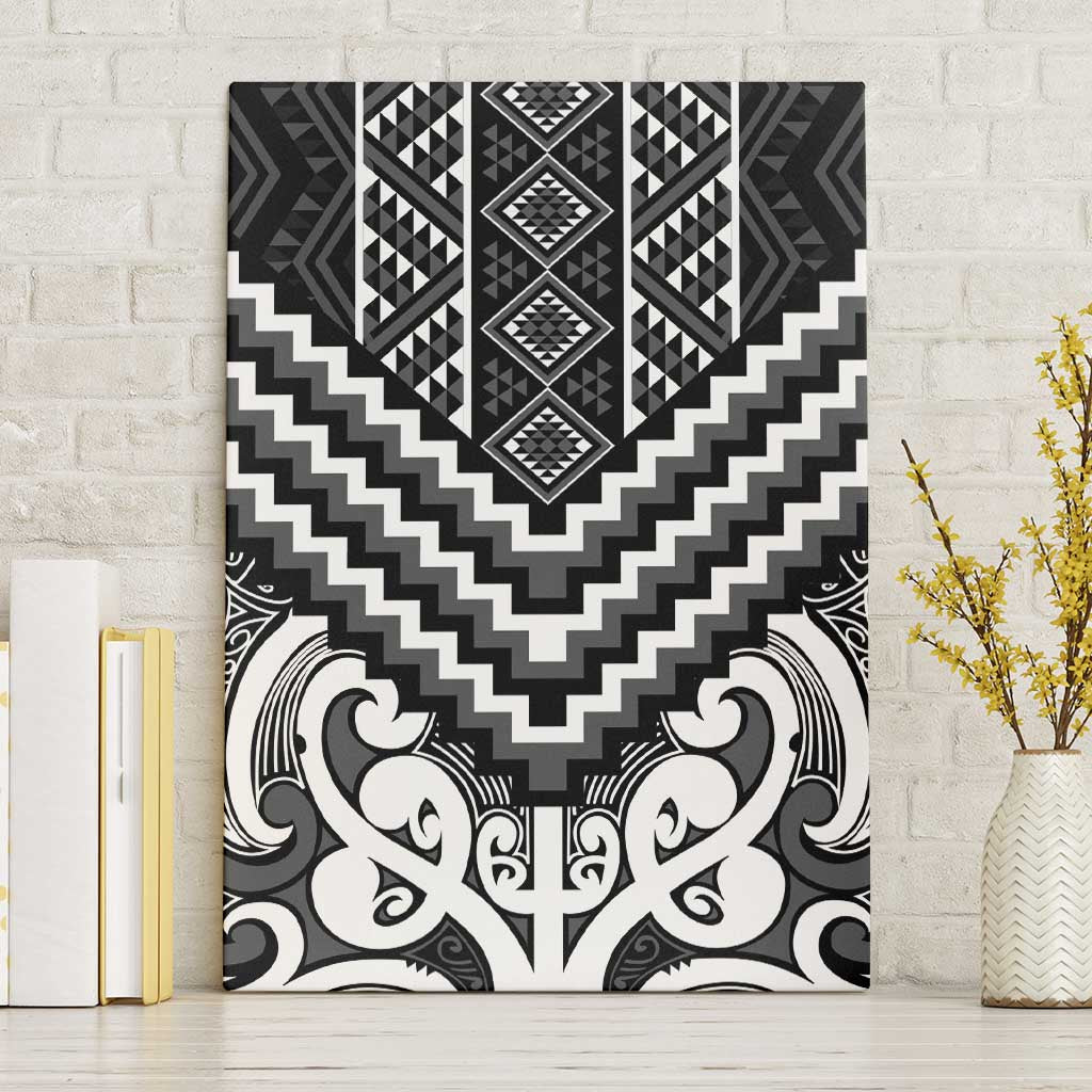 Maori Tukutuku Taniko Motifs Canvas Wall Art Black Poutama Mix Kowhaiwhai LT7 Without Frame Black - Polynesian Pride