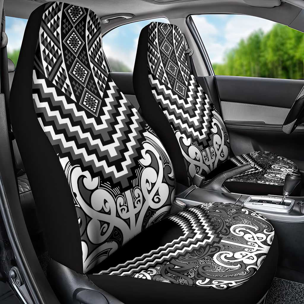 Maori Tukutuku Taniko Motifs Car Seat Cover Black Poutama Mix Kowhaiwhai