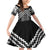 Maori Tukutuku Taniko Motifs Family Matching Off Shoulder Short Dress and Hawaiian Shirt Black Poutama Mix Kowhaiwhai