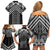 Maori Tukutuku Taniko Motifs Family Matching Off Shoulder Short Dress and Hawaiian Shirt Black Poutama Mix Kowhaiwhai