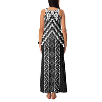Maori Tukutuku Taniko Motifs Family Matching Tank Maxi Dress and Hawaiian Shirt Black Poutama Mix Kowhaiwhai