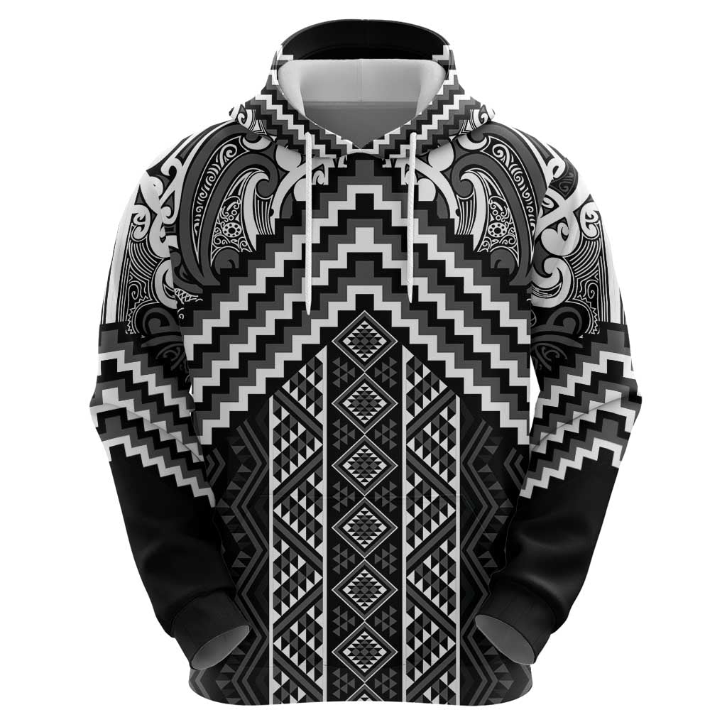 Maori Tukutuku Taniko Motifs Hoodie Black Poutama Mix Kowhaiwhai