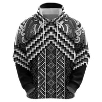 Maori Tukutuku Taniko Motifs Hoodie Black Poutama Mix Kowhaiwhai