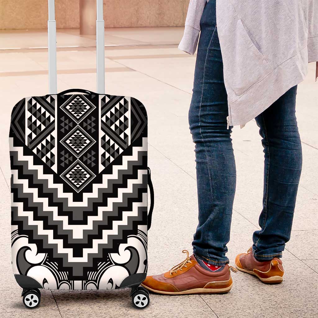 Maori Tukutuku Taniko Motifs Luggage Cover Black Poutama Mix Kowhaiwhai