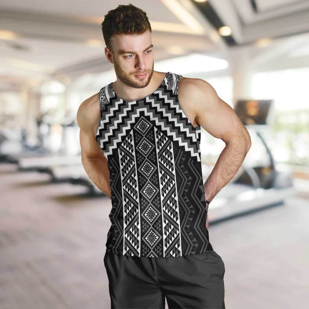 Maori Tukutuku Taniko Motifs Men Tank Top Black Poutama Mix Kowhaiwhai LT7 Black - Polynesian Pride
