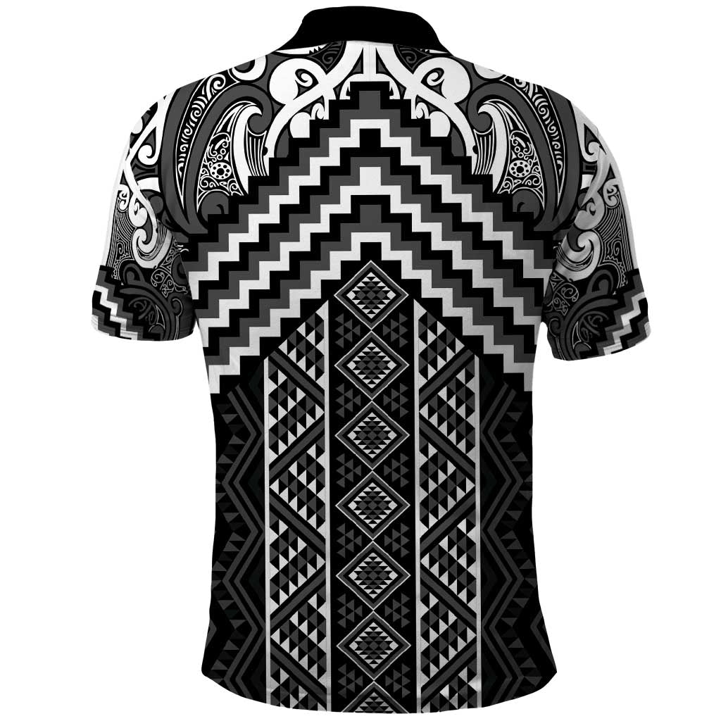 Maori Tukutuku Taniko Motifs Polo Shirt Black Poutama Mix Kowhaiwhai