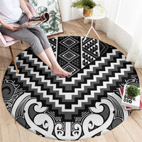 Maori Tukutuku Taniko Motifs Round Carpet Black Poutama Mix Kowhaiwhai