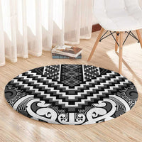 Maori Tukutuku Taniko Motifs Round Carpet Black Poutama Mix Kowhaiwhai