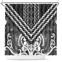 Maori Tukutuku Taniko Motifs Shower Curtain Black Poutama Mix Kowhaiwhai