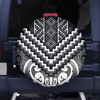 Maori Tukutuku Taniko Motifs Spare Tire Cover Black Poutama Mix Kowhaiwhai