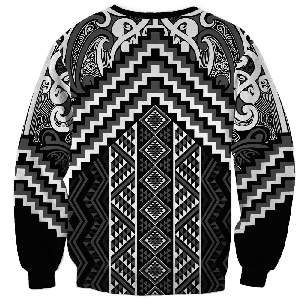 Maori Tukutuku Taniko Motifs Sweatshirt Black Poutama Mix Kowhaiwhai LT7 - Polynesian Pride