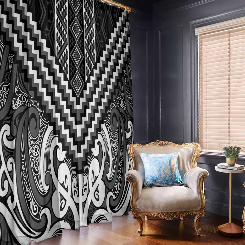 Maori Tukutuku Taniko Motifs Window Curtain Black Poutama Mix Kowhaiwhai LT7 - Polynesian Pride