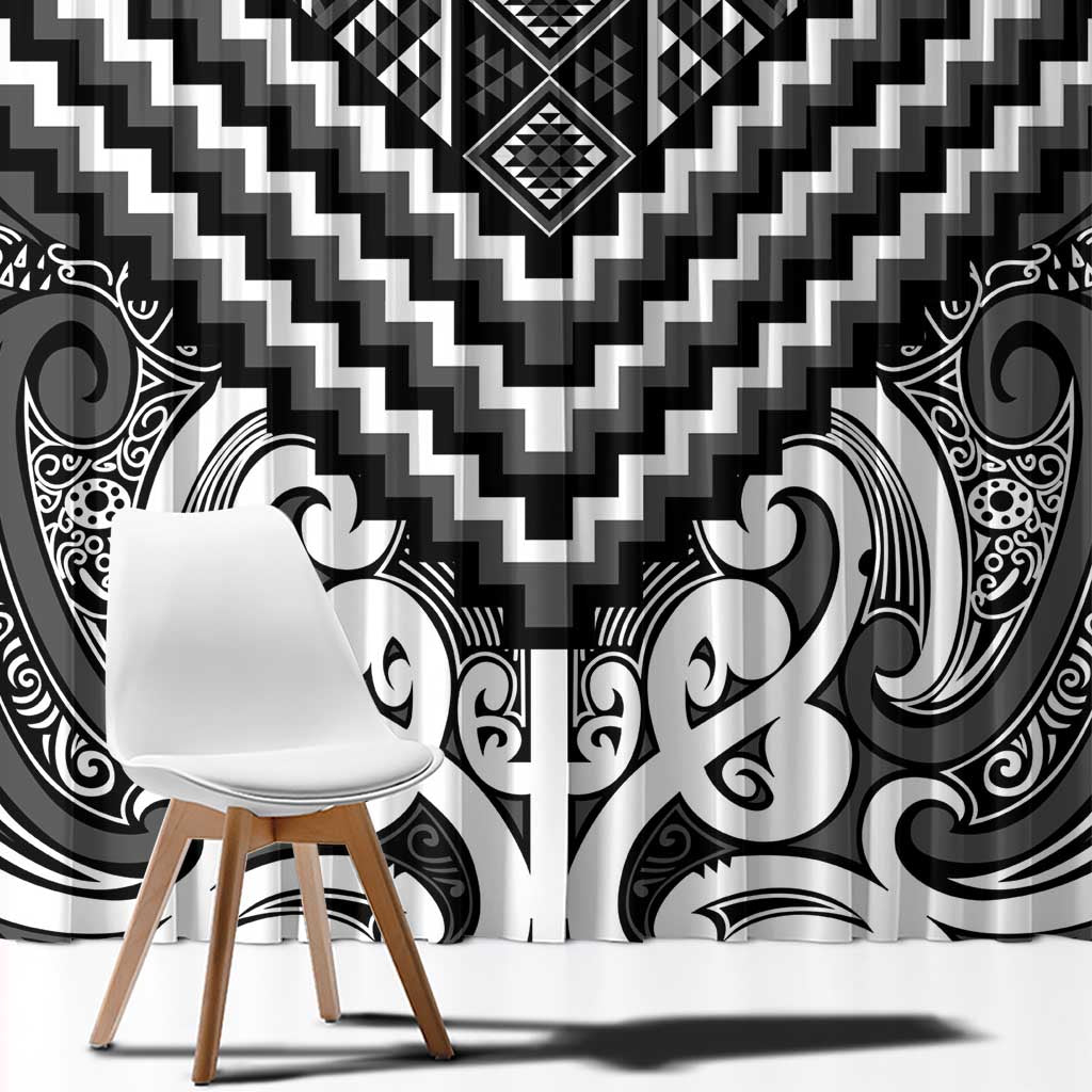 Maori Tukutuku Taniko Motifs Window Curtain Black Poutama Mix Kowhaiwhai LT7 - Polynesian Pride