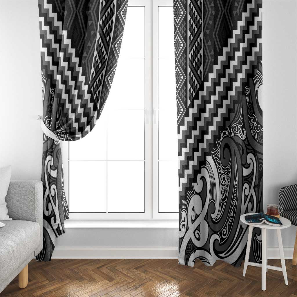 Maori Tukutuku Taniko Motifs Window Curtain Black Poutama Mix Kowhaiwhai LT7 - Polynesian Pride