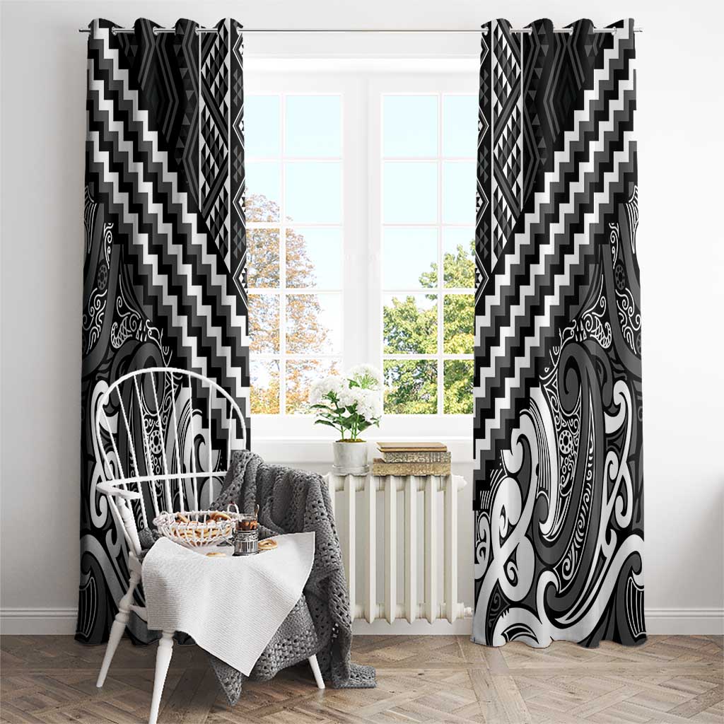 Maori Tukutuku Taniko Motifs Window Curtain Black Poutama Mix Kowhaiwhai LT7 - Polynesian Pride