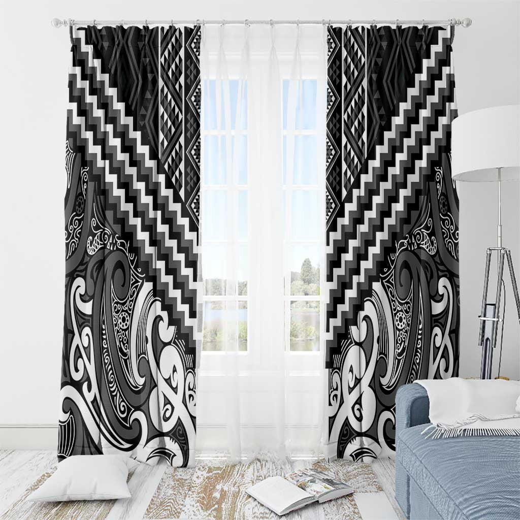 Maori Tukutuku Taniko Motifs Window Curtain Black Poutama Mix Kowhaiwhai LT7 - Polynesian Pride