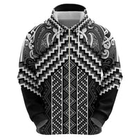 Maori Tukutuku Taniko Motifs Zip Hoodie Black Poutama Mix Kowhaiwhai