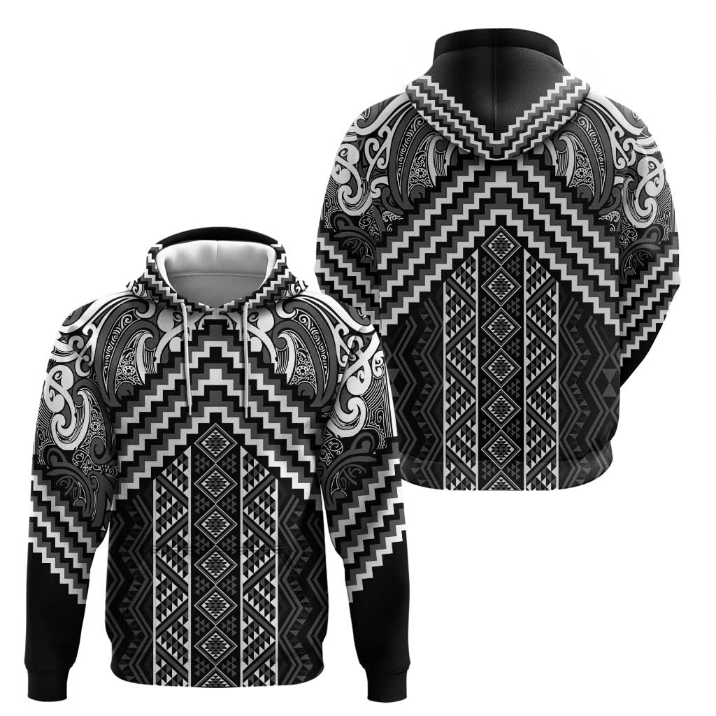 Maori Tukutuku Taniko Motifs Zip Hoodie Black Poutama Mix Kowhaiwhai