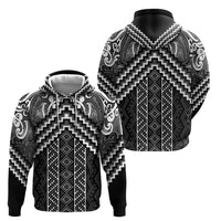 Maori Tukutuku Taniko Motifs Zip Hoodie Black Poutama Mix Kowhaiwhai