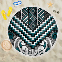 Maori Tukutuku Taniko Motifs Beach Blanket Teal Poutama Mix Kowhaiwhai LT7 One Size 150cm Teal - Polynesian Pride