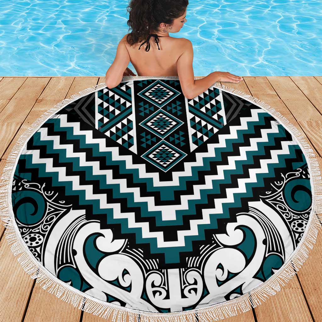Maori Tukutuku Taniko Motifs Beach Blanket Teal Poutama Mix Kowhaiwhai LT7 - Polynesian Pride