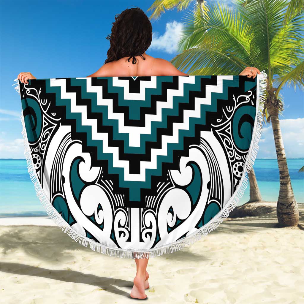 Maori Tukutuku Taniko Motifs Beach Blanket Teal Poutama Mix Kowhaiwhai LT7 - Polynesian Pride