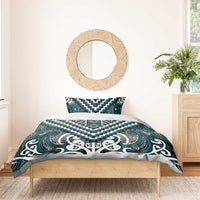 Maori Tukutuku Taniko Motifs Bedding Set Teal Poutama Mix Kowhaiwhai