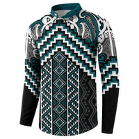 Maori Tukutuku Taniko Motifs Button Sweatshirt Teal Poutama Mix Kowhaiwhai LT7 - Polynesian Pride