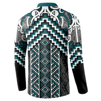 Maori Tukutuku Taniko Motifs Button Sweatshirt Teal Poutama Mix Kowhaiwhai LT7 - Polynesian Pride