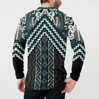 Maori Tukutuku Taniko Motifs Button Sweatshirt Teal Poutama Mix Kowhaiwhai LT7 - Polynesian Pride