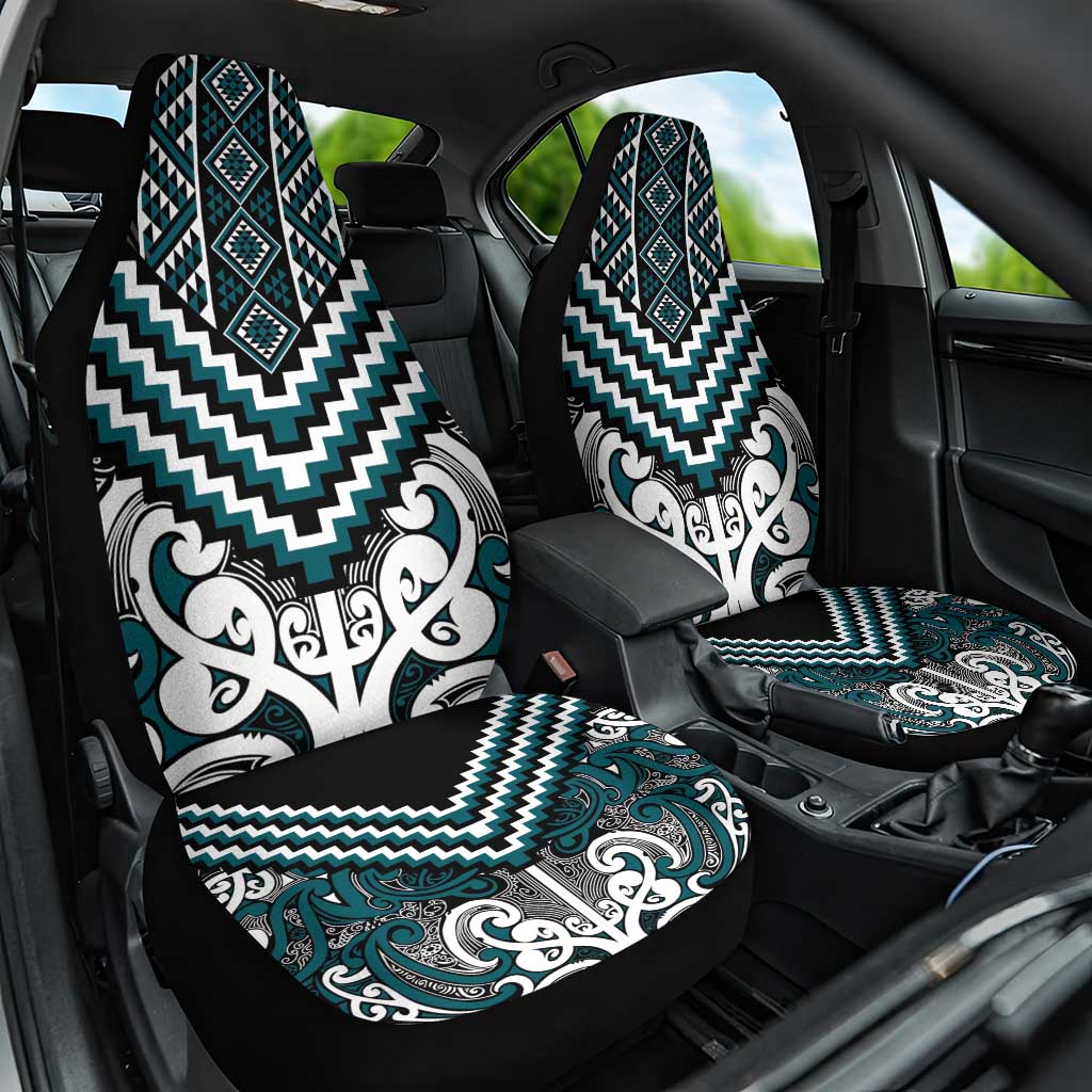 Maori Tukutuku Taniko Motifs Car Seat Cover Teal Poutama Mix Kowhaiwhai