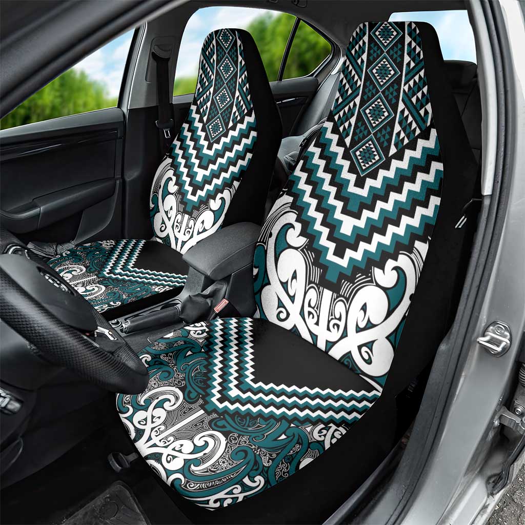 Maori Tukutuku Taniko Motifs Car Seat Cover Teal Poutama Mix Kowhaiwhai