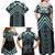 Maori Tukutuku Taniko Motifs Family Matching Off Shoulder Maxi Dress and Hawaiian Shirt Teal Poutama Mix Kowhaiwhai