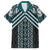 Maori Tukutuku Taniko Motifs Family Matching Off Shoulder Maxi Dress and Hawaiian Shirt Teal Poutama Mix Kowhaiwhai