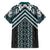 Maori Tukutuku Taniko Motifs Family Matching Short Sleeve Bodycon Dress and Hawaiian Shirt Teal Poutama Mix Kowhaiwhai