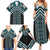 Maori Tukutuku Taniko Motifs Family Matching Summer Maxi Dress and Hawaiian Shirt Teal Poutama Mix Kowhaiwhai