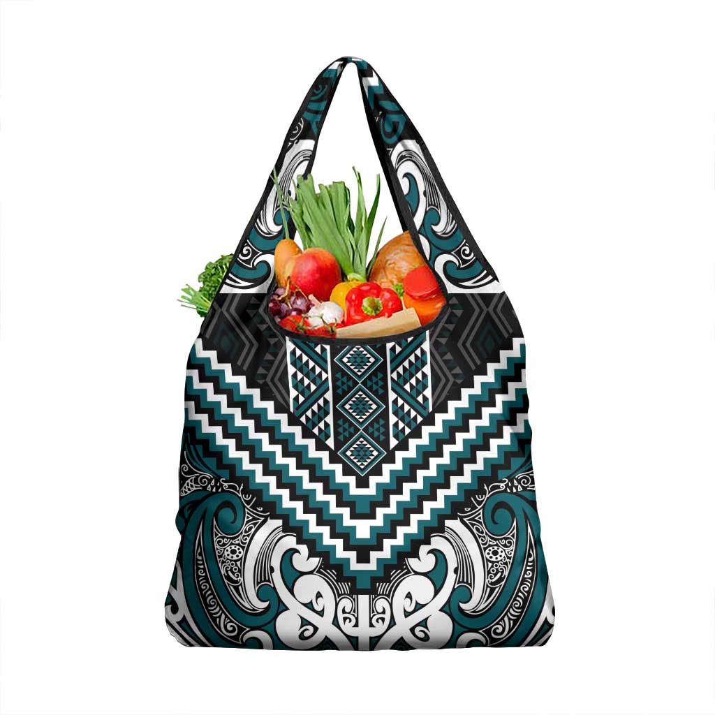 Maori Tukutuku Taniko Motifs Grocery Bag Teal Poutama Mix Kowhaiwhai LT7 1-pack One Size Teal - Polynesian Pride
