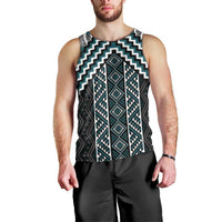 Maori Tukutuku Taniko Motifs Men Tank Top Teal Poutama Mix Kowhaiwhai LT7 - Polynesian Pride