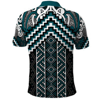 Maori Tukutuku Taniko Motifs Polo Shirt Teal Poutama Mix Kowhaiwhai