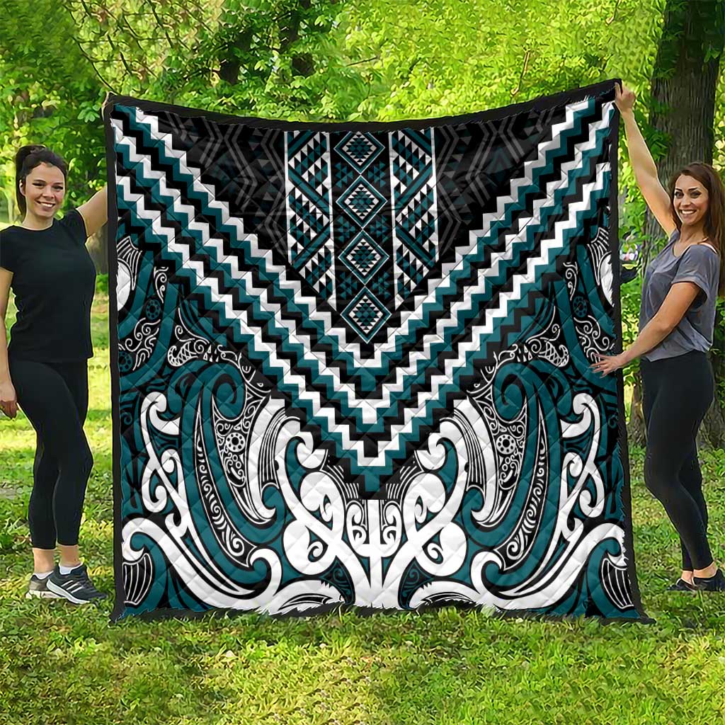 Maori Tukutuku Taniko Motifs Quilt Teal Poutama Mix Kowhaiwhai