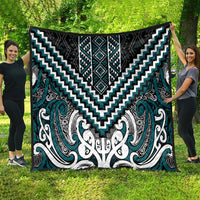 Maori Tukutuku Taniko Motifs Quilt Teal Poutama Mix Kowhaiwhai