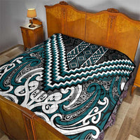 Maori Tukutuku Taniko Motifs Quilt Teal Poutama Mix Kowhaiwhai