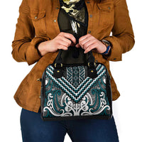 Maori Tukutuku Taniko Motifs Shoulder Handbag Teal Poutama Mix Kowhaiwhai