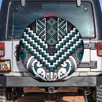 Maori Tukutuku Taniko Motifs Spare Tire Cover Teal Poutama Mix Kowhaiwhai