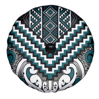 Maori Tukutuku Taniko Motifs Spare Tire Cover Teal Poutama Mix Kowhaiwhai