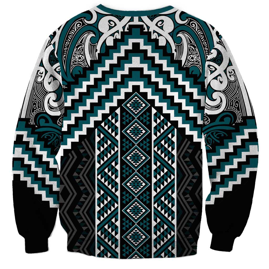 Maori Tukutuku Taniko Motifs Sweatshirt Teal Poutama Mix Kowhaiwhai LT7 - Polynesian Pride