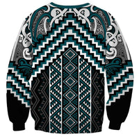 Maori Tukutuku Taniko Motifs Sweatshirt Teal Poutama Mix Kowhaiwhai LT7 - Polynesian Pride
