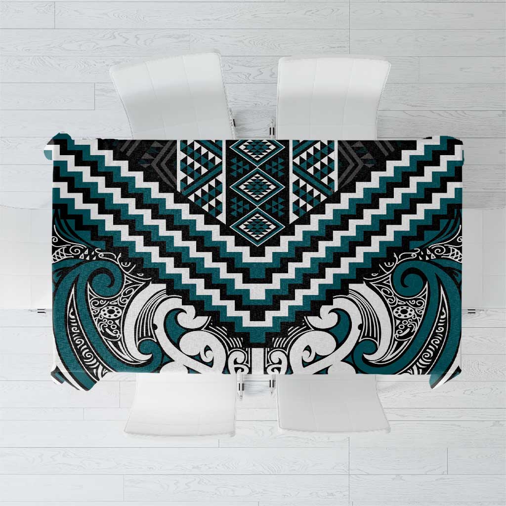 Maori Tukutuku Taniko Motifs Tablecloth Teal Poutama Mix Kowhaiwhai LT7 Teal - Polynesian Pride